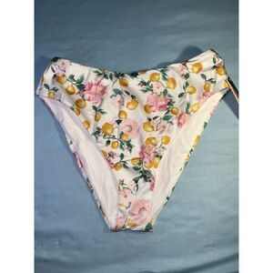 NWT Victoria's Secret High-Waisted Swim Bottoms White with Florals and Lemons